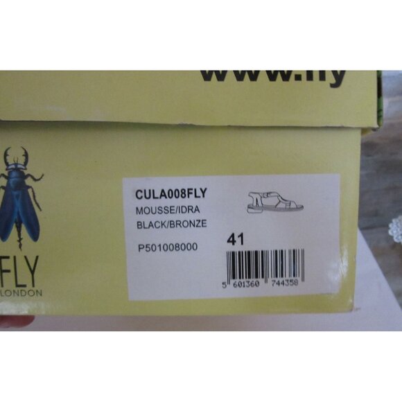 New w Box, Fly London Black Leather Cula Sandals Size 41 EU / 8 US - Picture 7 of 7